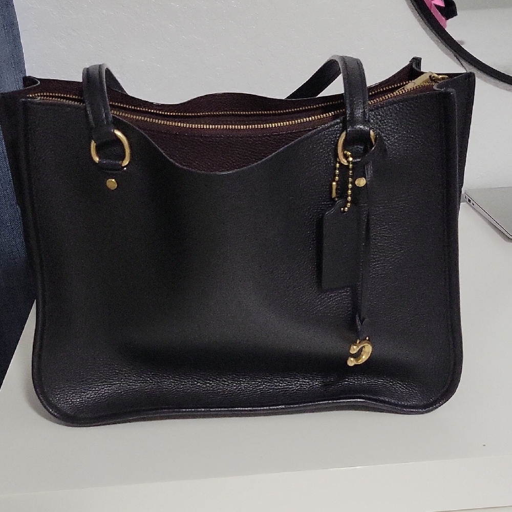 Coach Black and Gold Structured Leather Tote